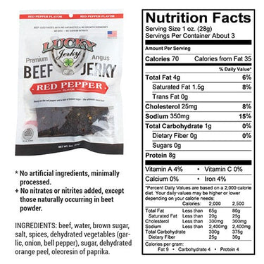 Red Pepper Beef Jerky | 3 oz. Bag | Savory & Sweet Blend Of Beef, Pepper, & Brown Sugar | Tender, Thick Cut Pieces | Spice Lovers' Favorite Snack | All Natural | Cooked To Perfection | Hand Selected Cattle | Natural Protein | 2 Pack | Shipping Included